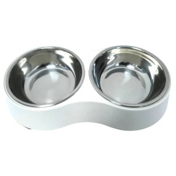 Melamine Matted Color Stainless Steel Double Bowl With Anti-Slip Circle On The Bottom ,Volume:160*2 Ml, Size:12*12*4.5 Cm