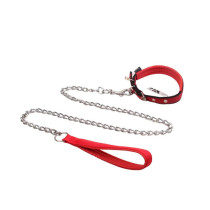 For Pet Dog Lead Chain With Pu Handle & Collar - Large (3.0*120Cm) (Mixed Colors)