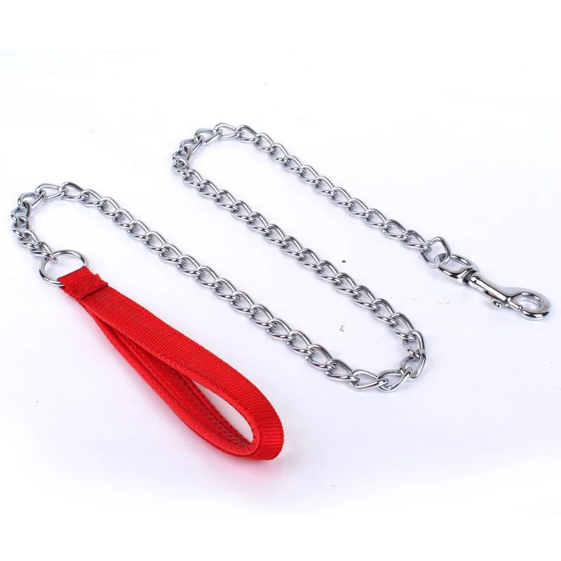 For Pet Dog Lead Chain With Pu Handle & Collar - Large (3.0*120Cm) (Mixed Colors)