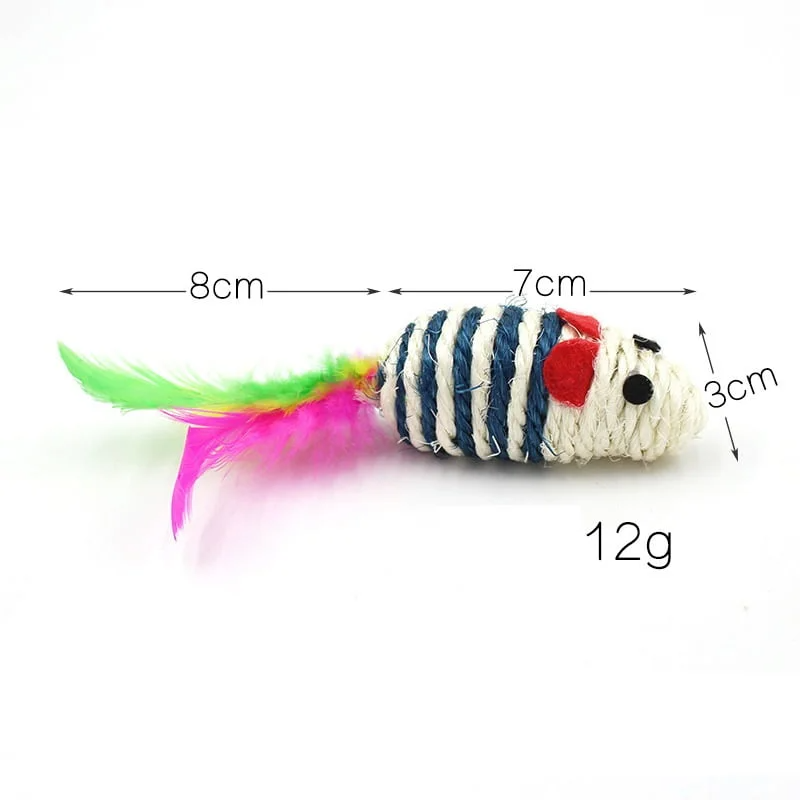 For Pet Sisal Mouse With Feather Tail Cat Toy (Assorted Color)