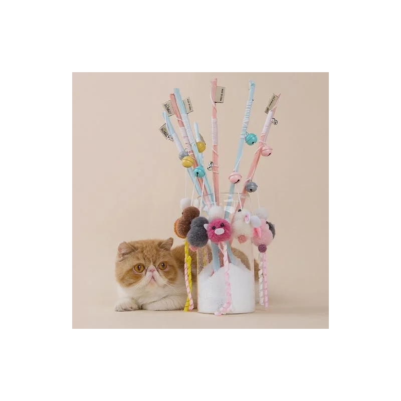 Its Meow Wood Stick With Cute Cotton Toys For Cat, Size: 40Cm
