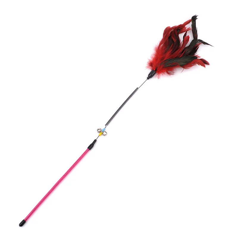 Its Meow Feather Teaser Spring Stick Cat Toy With Bell, 57Cm (Mixed Colors )