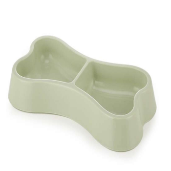Pets Club Bone Shape Plastic Double Bowl 24.5*13*3.5Cm-Green - Petsclub