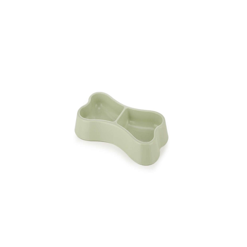 Pets Club Bone Shape Plastic Double Bowl 24.5*13*3.5Cm-Green - Petsclub