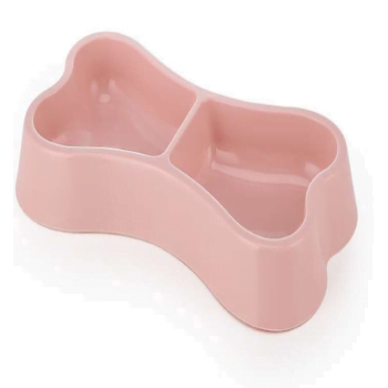 Pets Club Bone Shape Plastic Double Bowl 24.5*13*3.5Cm-Pink - Petsclub