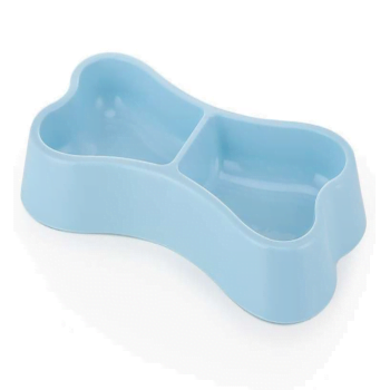 Pets Club Bone Shape Plastic Double Bowl 24.5*13*3.5Cm-Blue - Petsclub