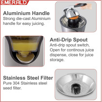 Emerald Citrus Juicer Pro With Aluminium Handle & Stainless Steel Filter For Seeds Ek719Cg