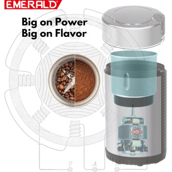 Emerald Coffee & Spices Grinder With Stainless Steel Body & Detachable Cup, 90 Grams Capacity, 150Watts, Ek792Cg.