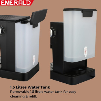 Emerald - Brush Stainless Steel Automatic Coffee Machine, Espresso And Cappuccino Maker. 20 Bar, 1.5 Litre Water Tank, Frothing Function, Removable Drip Tray.