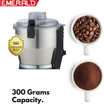 Emerald 300 Grams, Stainless Steel Large Raw Coffee & Spices Grinder.700W, Ek794Cg (Black)