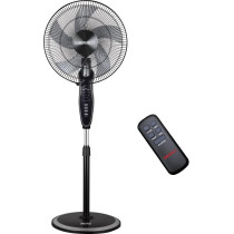 Emerald 16" Inch Fins Stand Fan With Remote Control, 90 Degrees Wide Oscillation, 5 Abs Blades, Powerful Gs Standard Motor. (Black & Silver)