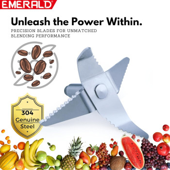 Emerald Masterblender Duo 1.5 Litre Glass Blender & 250 Gms Stainless Steel Dry Grinder, 800 Watts, Ek739Mbg.