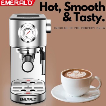 Emerald - Brush Stainless Steel Automatic Coffee Machine, Espresso And Cappuccino Maker. 20 Bar, 1.1 Litre Water Tank, Frothing Function, Removable Drip...