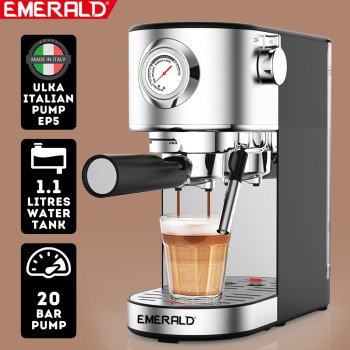 Emerald - Brush Stainless Steel Automatic Coffee Machine, Espresso And Cappuccino Maker. 20 Bar, 1.1 Litre Water Tank, Frothing Function, Removable Drip...