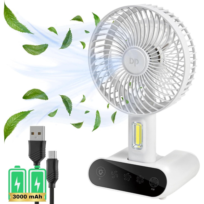 Emerald - Dp Desk Fan, Rechargeable Battery Operated Fan With Led Light, 3 Speed Modes, 90Degree Adjustable Usb Portable Table Fan For Camping Home, Office,...