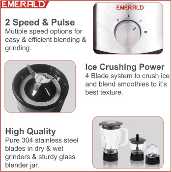 Emerald Master Juicer Quatro 4In1 (Juicer+Blender+Dry Grinder+Wet Grinder) 1000 Watts, Ek710Mjq