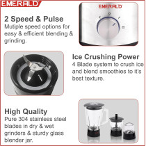 Emerald Master Juicer Quatro 4In1 (Juicer+Blender+Dry Grinder+Wet Grinder) 1000 Watts, Ek710Mjq