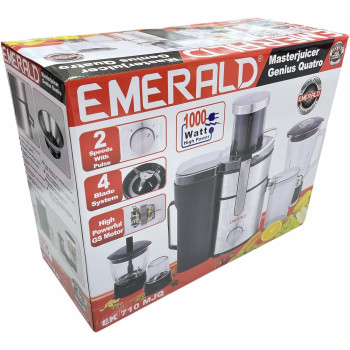 Emerald Master Juicer Quatro 4In1 (Juicer+Blender+Dry Grinder+Wet Grinder) 1000 Watts, Ek710Mjq