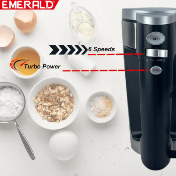 Emerald Hand Mixer 300Watts, 6 Speed, Pulse Button, Beater & Dough Hooks Included.