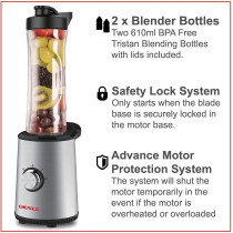 Emerald 350 Watts Smoothie Blender With 2X610Ml Bpa Free Portable Bottles.