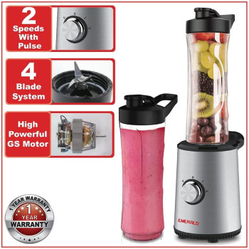 Emerald 350 Watts Smoothie Blender With 2X610Ml Bpa Free Portable Bottles.