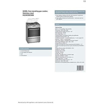 Siemens 60X60 Cm Gas Cooker Hg2M30E50M, 1 Year Warranty