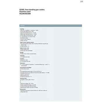 Siemens 60X60 Cm Gas Cooker Hg2M30E50M, 1 Year Warranty