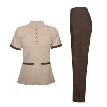 Scrubs Suit Medical Uniform Women and Man Scrubs Set Medical Scrubs Suit Top and Pants ( Beige )