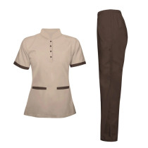 Scrubs Suit Medical Uniform Women and Man Scrubs Set Medical Scrubs Suit Top and Pants ( Beige )