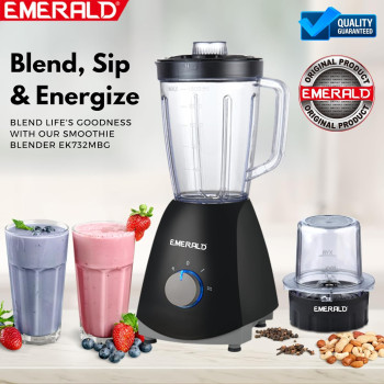  EMERALD Masterblender Duo 1.5 Litre Glass Blender & 250 Grams Dry Grinder, 700 Watts, EK731MBG
