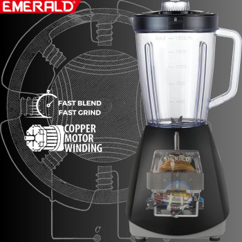 EMERALD Masterblender Duo 1.5 Litre Glass Blender & 250 Grams Dry Grinder, 700 Watts, EK731MBG
