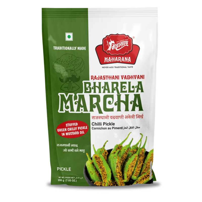 Maharana Vadhvani Marcha Rajasthani Stuffed Green Chilli Pickle Bharela Marcha, 200 g