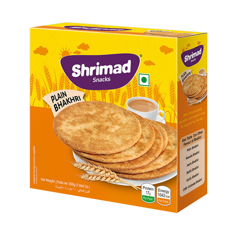 Shrimad Snacks Plain Bhakri Roasted Wheat Snacks, 200 g