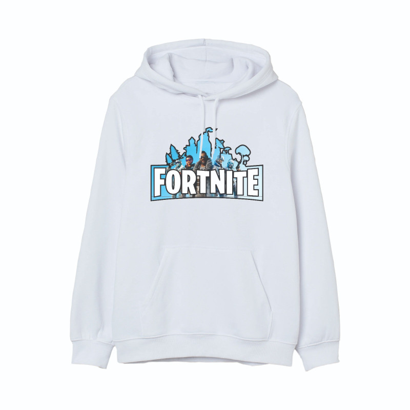 Al Amal Fortnite Trendy Hoodie Asymmetric neck Fleece Fabric Friendly to skin,Unisex Kids White