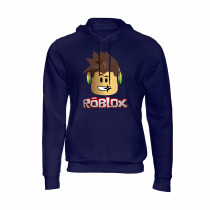 Al Amal Roblox Trendy  Kids Hoodie with logo Asymmetric neck Fleece Fabric Friendly to skin,Unisex kids Navy Blue