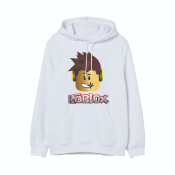 Al Amal Roblox Trendy Kids Hoodie with logo Asymmetric neck Fleece Fabric Friendly to skin,Unisex kids White
