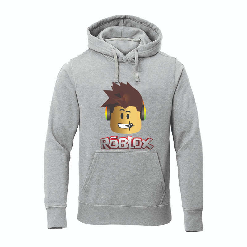 Al Amal Roblox Trendy Kids Hoodie with logo Asymmetric neck Fleece Fabric Friendly to skin,Unisex adult Gray