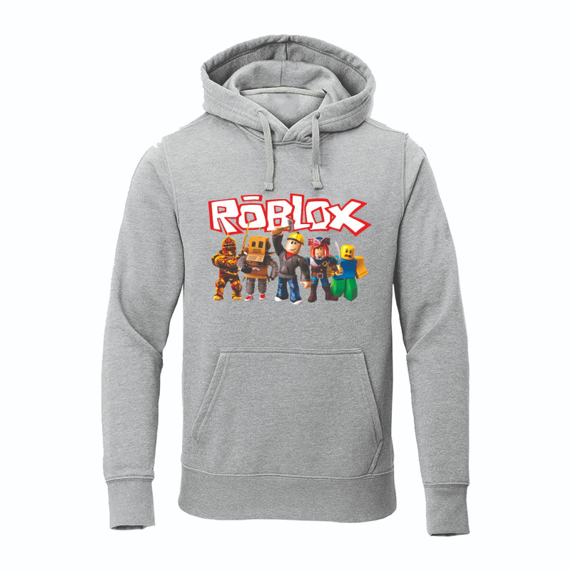 Al Amal Roblox kids Hoodie with logo Asymmetric neck Fleece Fabric Friendly to skin,Unisex kids Gray
