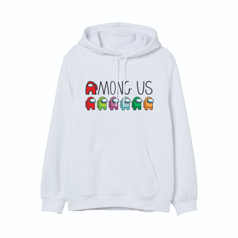 Al Amal Among us long sleeve Hodded Pullovers Asymmetric neck Fleece Fabric Friendly to skin/Unisex kids White