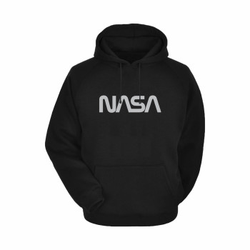 Al Amal NASA long sleeve Hodded Pulovers Asymmetric neck Fleece Fabric Friendly to skin,Unisex Adult Black