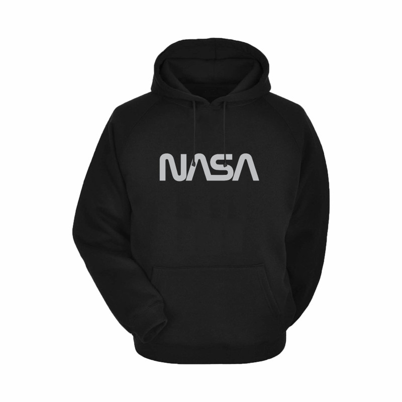 Al Amal NASA long sleeve Hodded Pulovers Asymmetric neck Fleece Fabric Friendly to skin,Unisex Adult Black