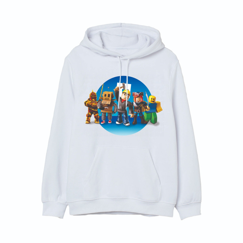 Al Amal Roblox kids Hoodie with logo Asymmetric neck Fleece Fabric Friendly to skin,Unisex adult White