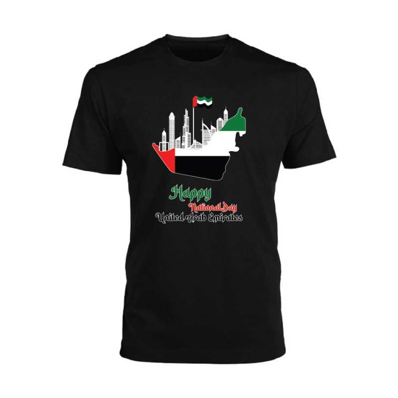 Al Amal UAE tishirt with Burj kahila n ship image Round Neck Cotton Fabric Friendly to skin,Unisex Adult Black