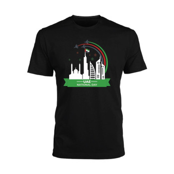 Al Amal Uae ND T-shirt (Mosque,Flag,Aircraft,Burj) Round Neck Cotton Fabric Friendly to skin,Unisex kids Black
