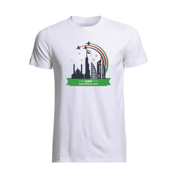 Al Amal Uae ND T-shirt (Mosque,Flag,Aircraft,Burj) Round Neck Cotton Fabric Friendly to skin,Unisex kids White