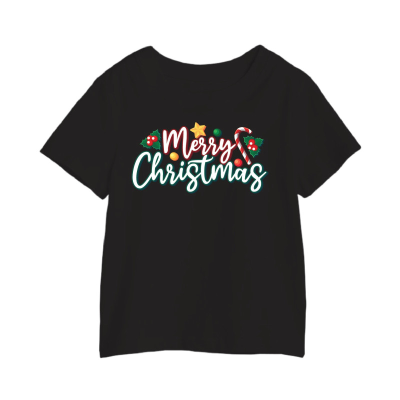 Al Amal Merry christmas T-shirt (whithout santa) Round Neck Cotton Fabric Friendly to skin,Unisex kids Black