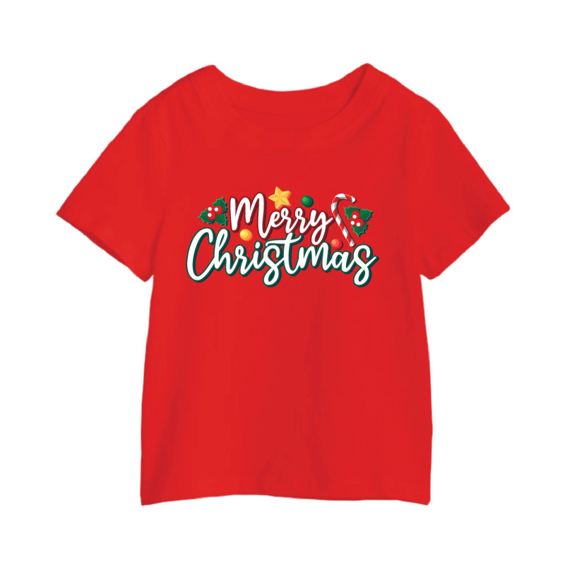 Al Amal Merry christmas T-shirt (whithout santa) Round Neck Cotton Fabric Friendly to skin,Unisex kids Red