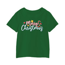 Al Amal Merry christmas T-shirt (whithout santa) Round Neck Cotton Fabric Friendly to skin,Unisex kids Green