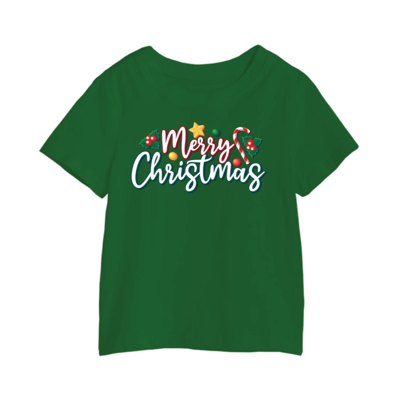 Al Amal Merry christmas T-shirt (whithout santa) Round Neck Cotton Fabric Friendly to skin,Unisex kids Green