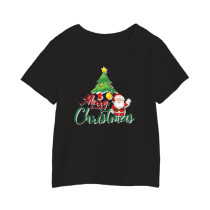 Al Amal Merry christmas T-shirt  with santa& tree Round Neck Cotton Fabric Friendly to skin,Unisex adult Black